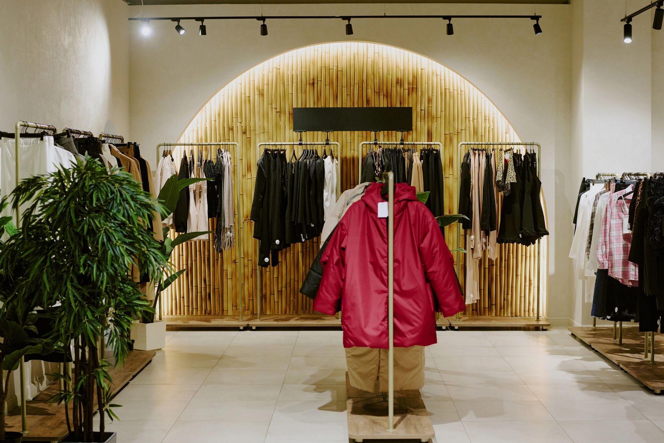 Boutique storefront with clothing displays